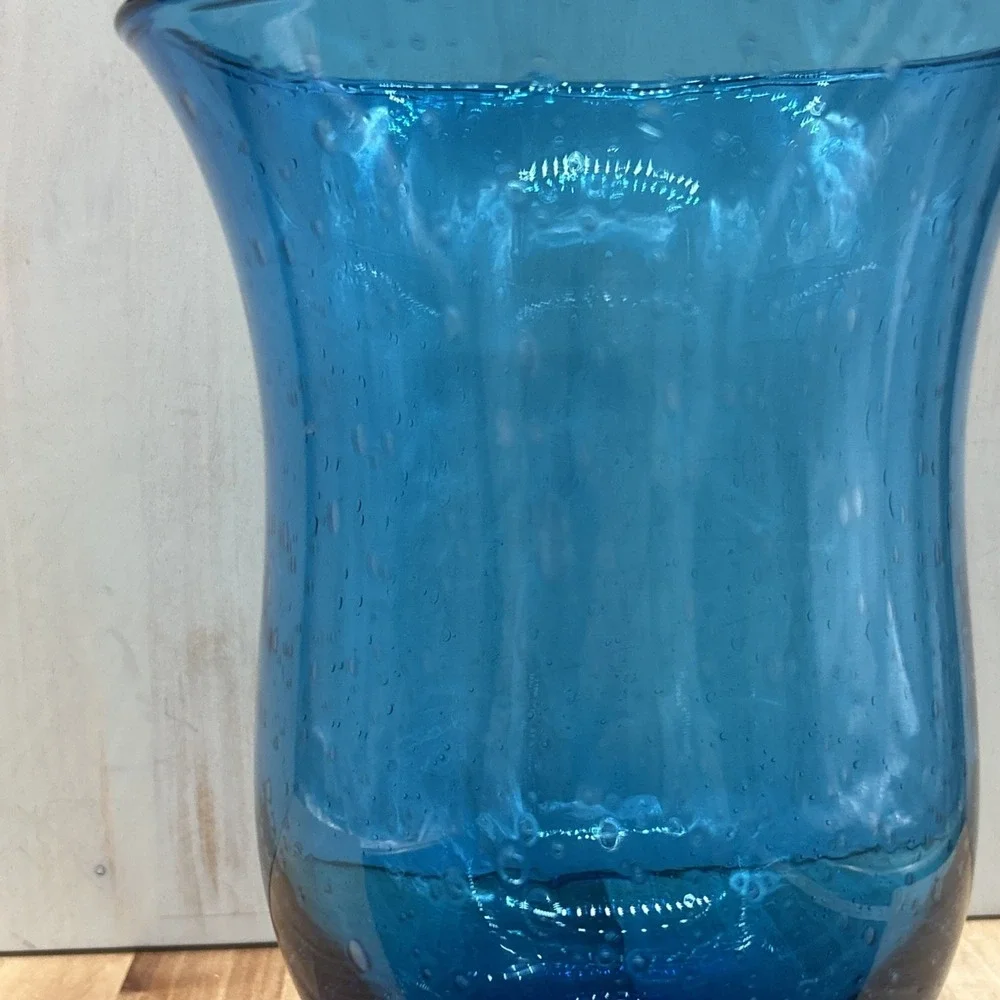 ZODAX Vase Aqua Bubble Art Glass Blue